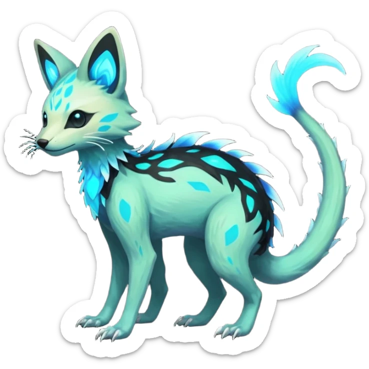 Rare realistic dark-neon glowing bioluminescent edgy badass epic pretty beautiful handsome gorgeous aesthetic colorful vibrant Vernid-Trico-species-Fakemon-creature by LiLaiRa, 4 legs, 1 tail, random markings, (full body) sticker