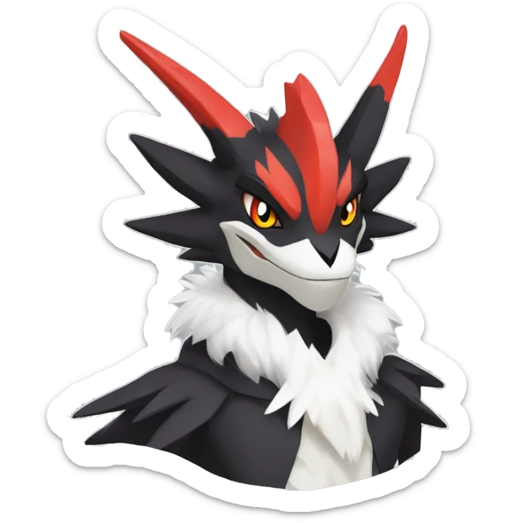 Black Cool Edgy Anthro Noivern-Nargacuga-Silvally-Sergal-Fakémon  with White and Red Edgy markings sticker