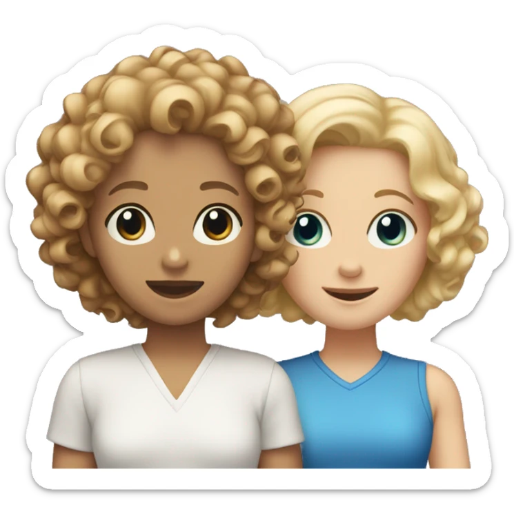 2 friends, a brunette with curly hair, brown eyes and a blonde with short hair, blue eyes sticker
