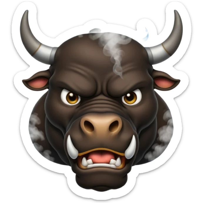 Emoji of an angry black powerful bull with steam coming out of its nose sticker