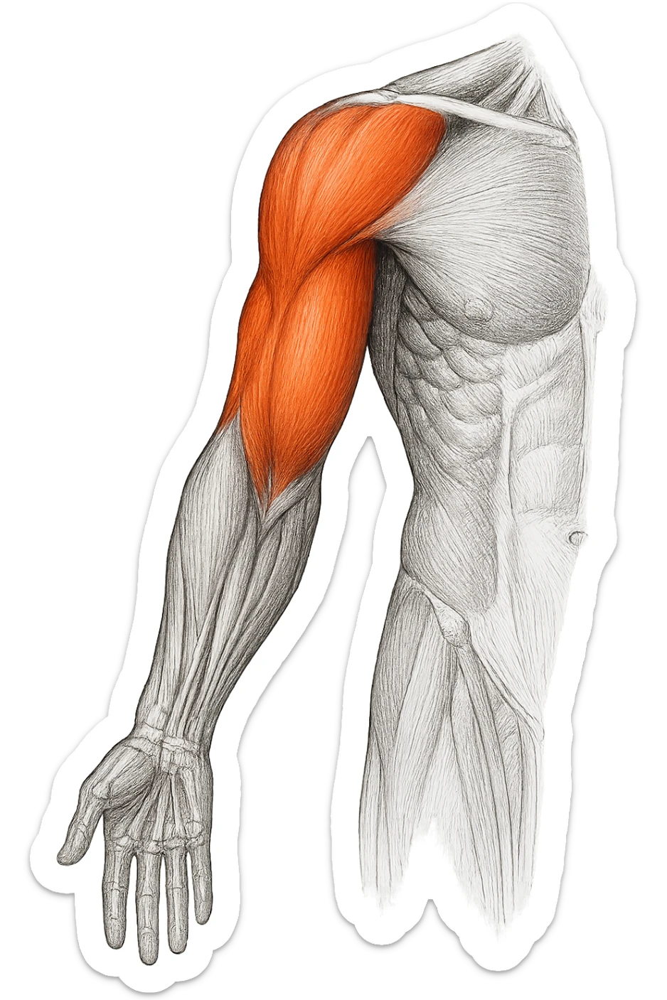 tricipite visto anatomicamente , illumina solo il tricipite, il resto fallo in bianco e nero sticker