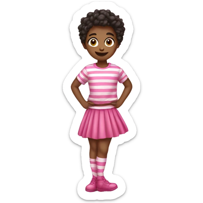 a feminine boy in pink striped thigh highs and a skirt sticker