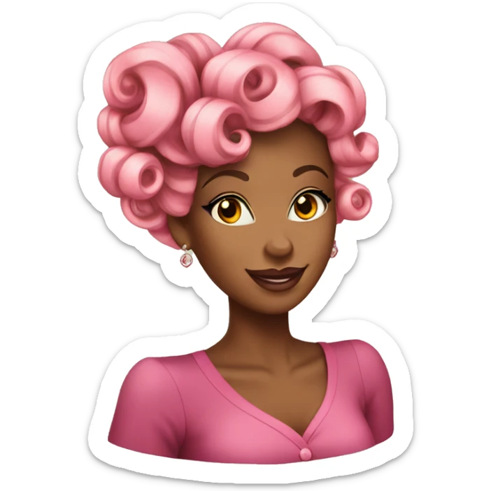 Pink French roll hairstyle with pin curls African American woman  sticker