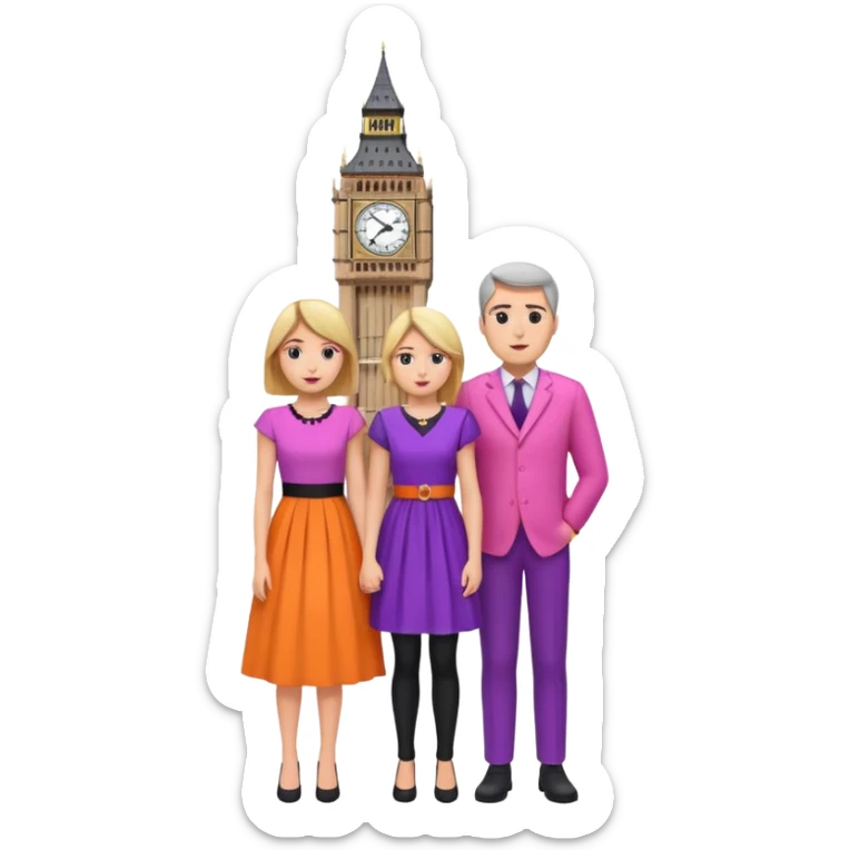 London Big ben with couple facing it keep couple dress colourful pink,purple,orange,black sticker