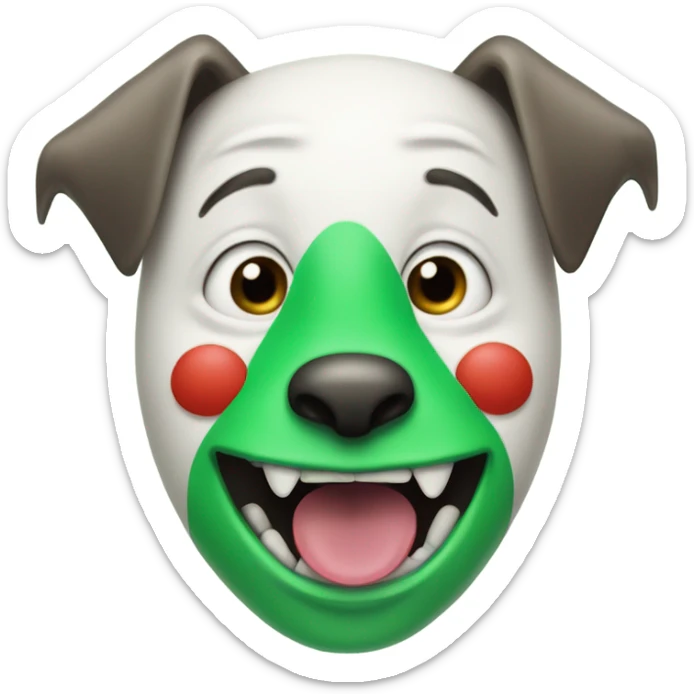 elon musk with a clown face and green nose with a dollar sign on it and puppy dog tongue and ears like an egirl sticker
