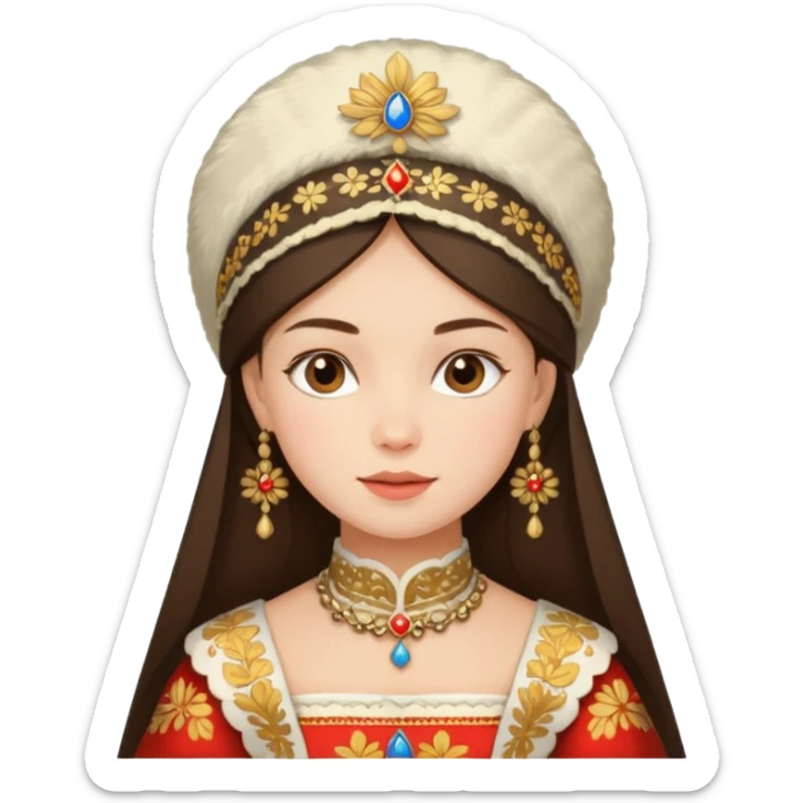Brunette girl in Russian costume wearing traditional kokoshnik  sticker