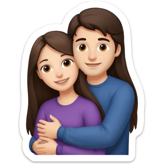 A happy boyfriend and girlfriend hug. She is brunette sexy with long hair  sticker