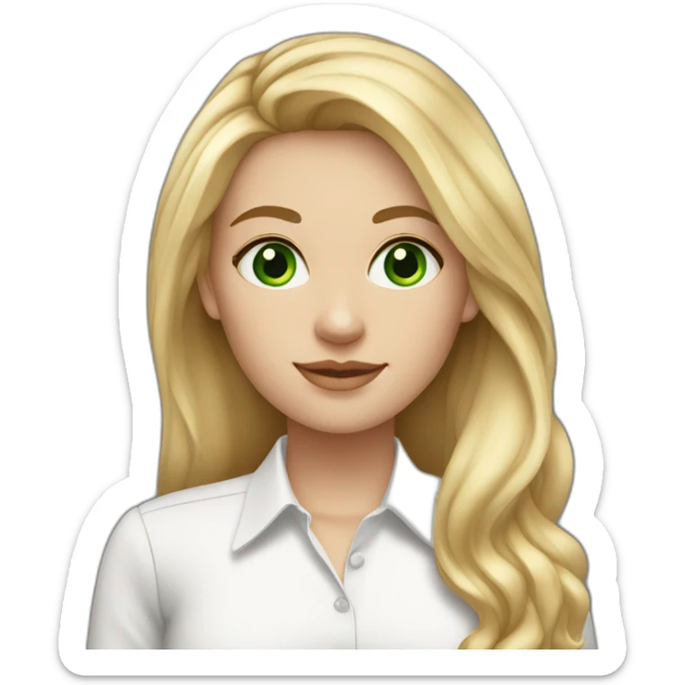 White girl with long blond hair and green eyes wearing formal white shirt sticker