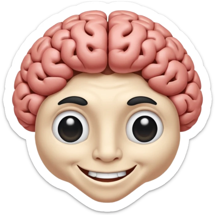 Un cerveau avec un immense sourire blanc, de beaux yeux noirs et de gros bras musclés qui sortent du cerveau sticker