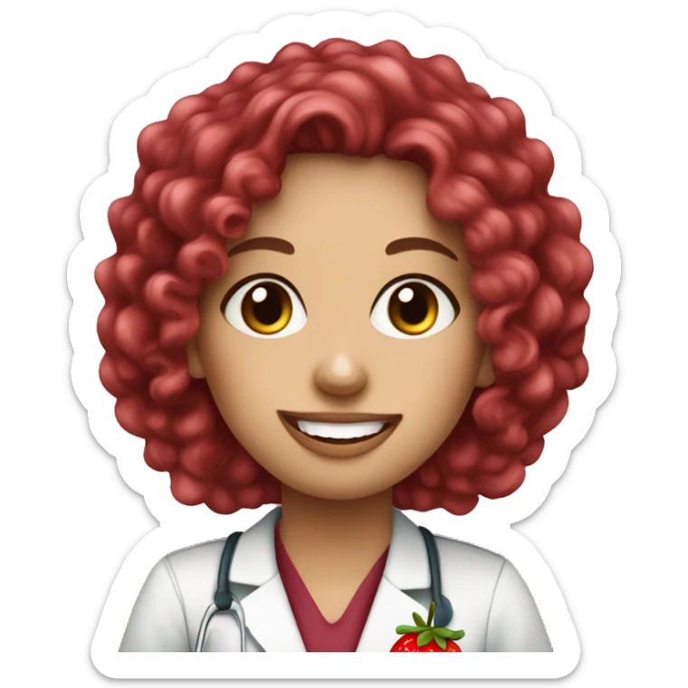 dietitian white girl burgundy curly hair eating a strawberry  sticker