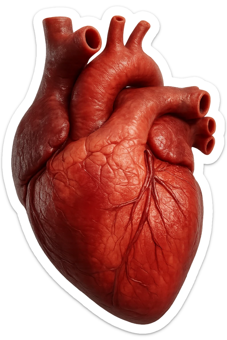 CUORE anatomico umano, iperrealistico 4k, isolato su sfondo bianco sticker