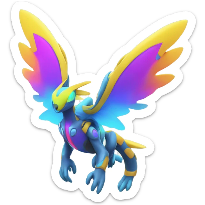 Colorful Neon Colors Vibrant Colors Flying Futuristic Fakémon-Pokémon-Creature Full Body sticker