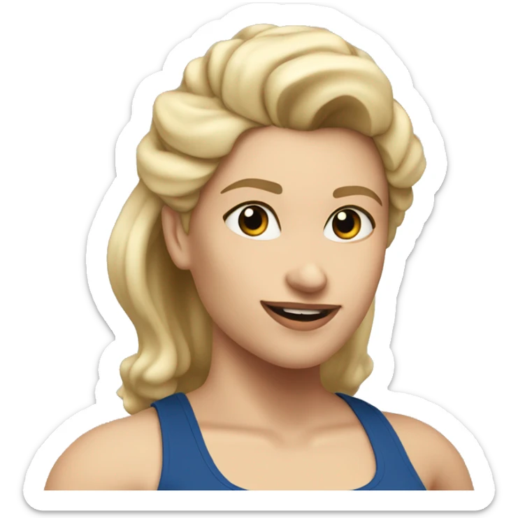 blonde woman working out with a black tank top and a blue shorts and she is holding a dumbell sticker