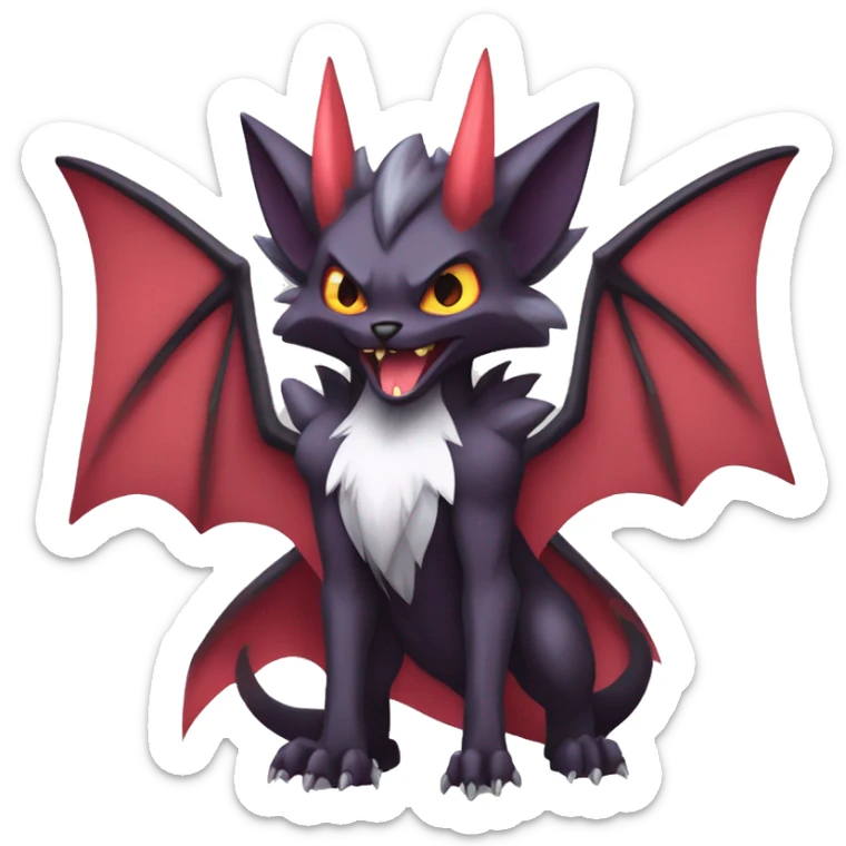  Anthro Kawaii Edgy Cool Vampiric Demonic Beautiful Noivern-Zoroark-Litten with big Bat Ears full body sticker