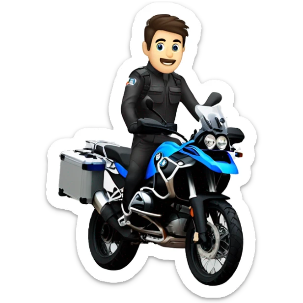 male dark hair blue eyes no beard driving a bmw gs 1250 adventure black sticker