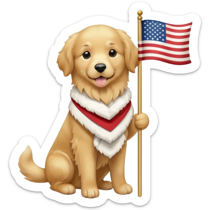 a full body of cute golden hold the flag sticker