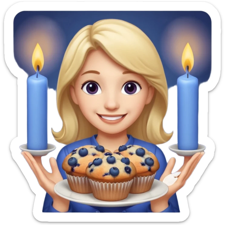 It is my friend virginias birthday. Create emoji with me saying happy birthday Virginia while holding blueberry muffins with candles in them! sticker