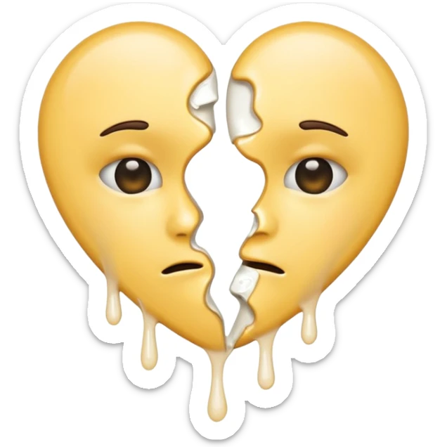 The broken heart emoji in white with sticky white liquid Ozzing out of it (the heart is broken in half and faceless)  sticker