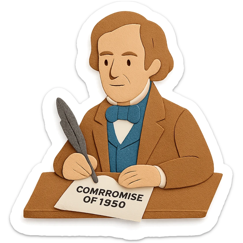 Henry Clay at a desk, writing the Compromise of 1850, layered paper look sticker