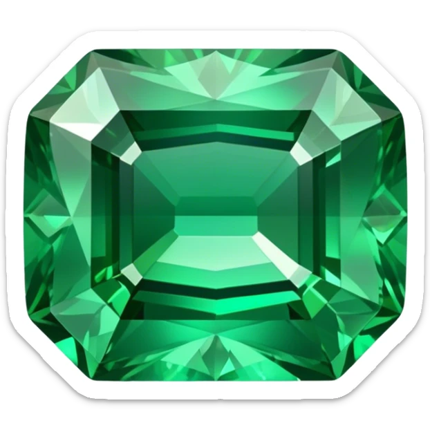 cinematic-realistic-emerald-emoji,-deep-and-lush,-with-a-vibrant-green-hue-that-catches-light,-creating-a-brilliant,-sparkling-effect-across-its-polished-surface.--large-emerald-rectangle-cut,-the-facets-of-the-gem-catch-the-light-in-rich sticker