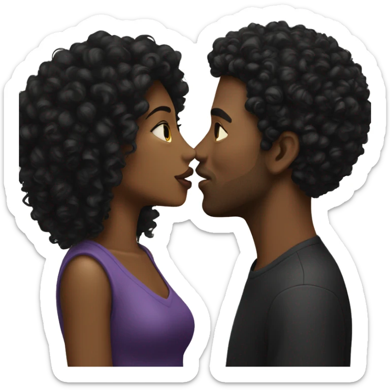 Black woman with black curly hair kissing WHITE man with black hair  sticker