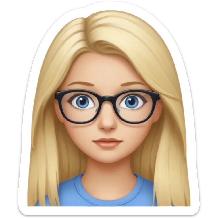 Fille 20ans qui a des cheveux long et blond  avec des lunettes et des yeux bleu- gris avec du mascara sur les yeux sticker