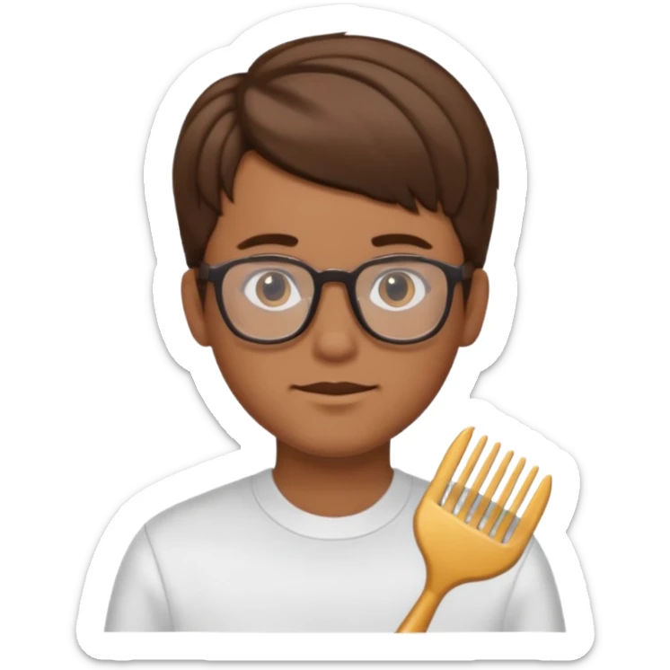 Kid with comb hair and glasses brown hair boy and tan skin color  sticker