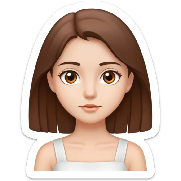 girl with medium straight brown hair, brown eyes in a white dress sticker
