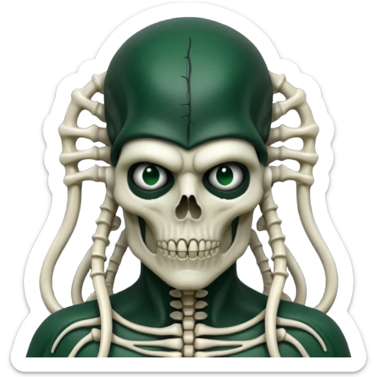 HR giger, wires, dark green, black flesh undead sorcerer, head. bones and skin sticker