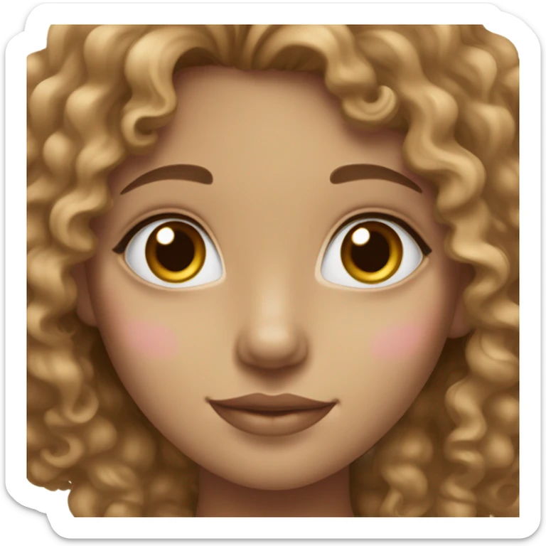 A girl with light brown curly hair, hazel eyes, beautiful pink lips, white skin and a small nose. sticker