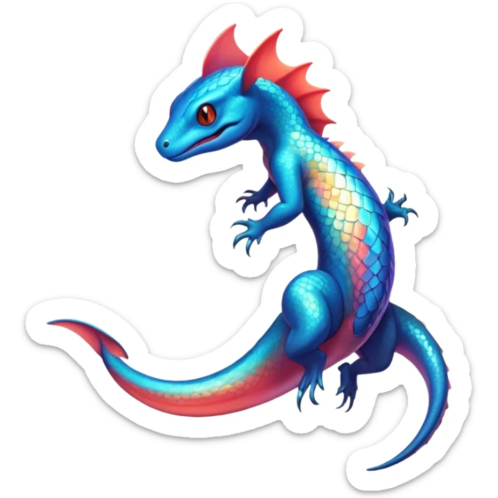 Colorful Iridescent Exotic Salandit-Aurorus-Salamence-Fakémon-hybrid-creature (full body)  sticker