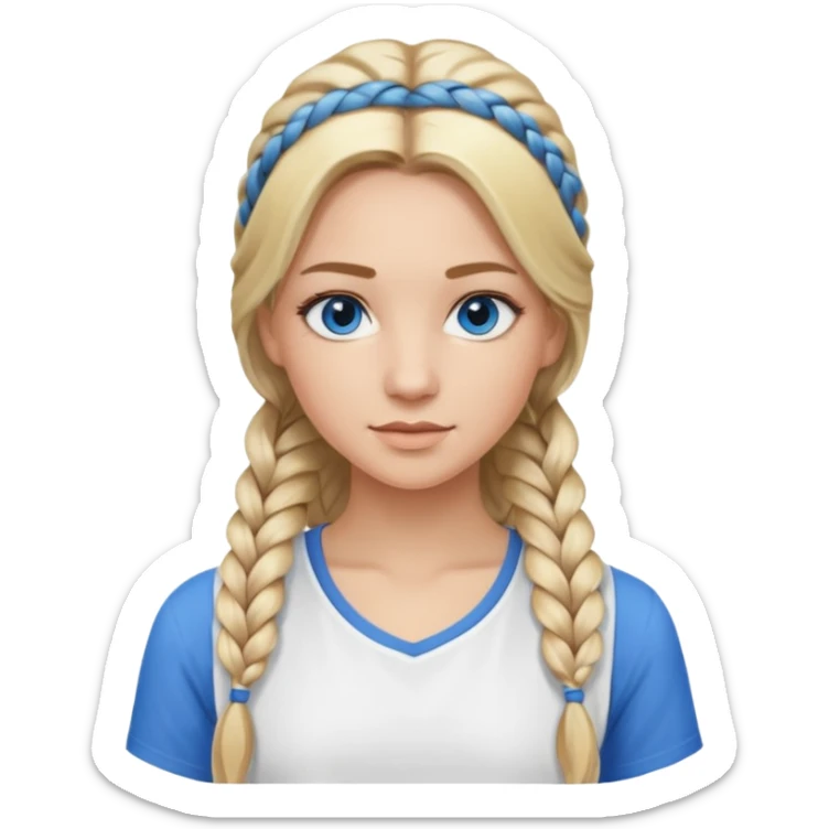 Blonde balayage  With highlights long hair half braids women blue eyes wearing White longtop sticker