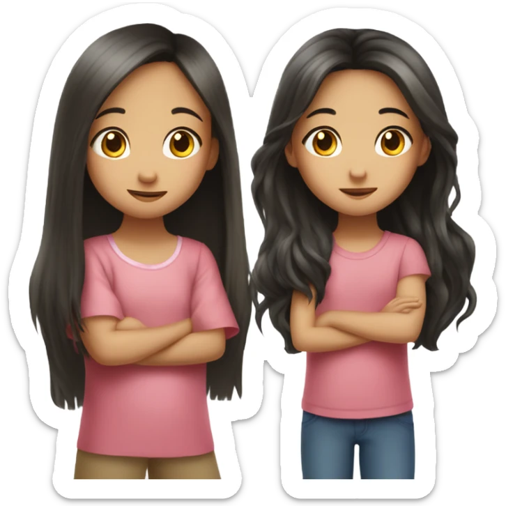 2 girls，they’re sisters, Chinese,long hair one is 7 years old and one is 3 years old, make funny face together sticker