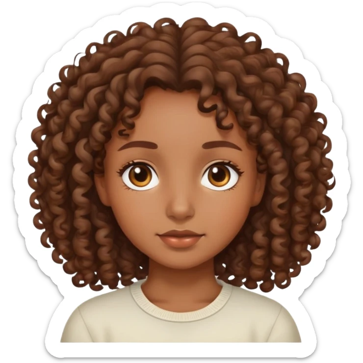 Brown skin girl with brown curly hair with a peaceful face sticker