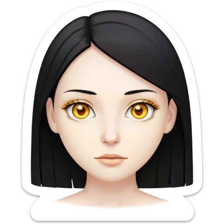 woman with black straight hair, very pale skin, yellow amber eyes sticker
