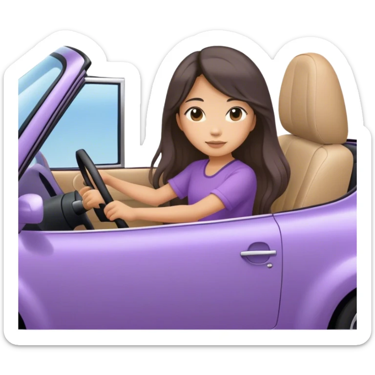 Long hair asian girl driving on her way in a lavendar car  sticker