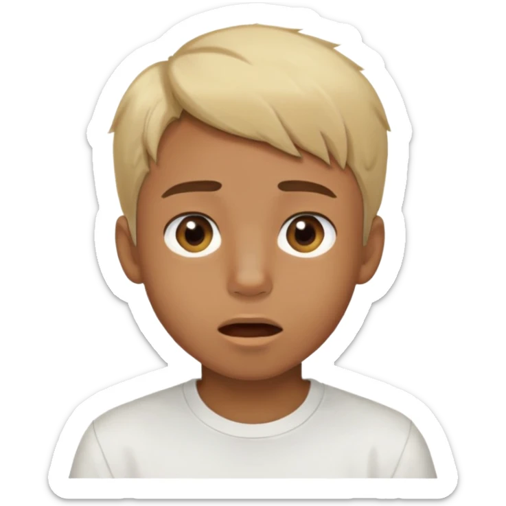 1boy, male_focus, solo, transparent_background, brown_eyes, shirt, looking_at_viewer, white_shirt, blonde_hair, portrait, open_mouth, brown_hair sticker