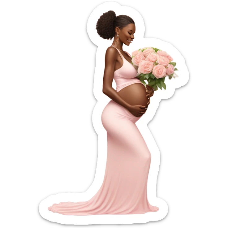 Realistic Photo of a Victoria secret model pregnant posing with flowers at her baby shower  sticker