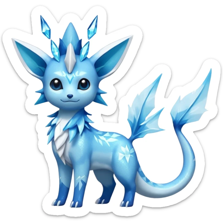 Sparkly Icy Glacial Helioptile-Vaporeon-Glaceon-Amaura-Shaymin-Fakémon-hybrid-creature (full body)  sticker