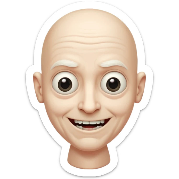 A bald person who’s very old is staring, he’s inside a toilet and his head is upright and looking at the camera with very wide eyes and a massive smile, in a very creepy way. sticker