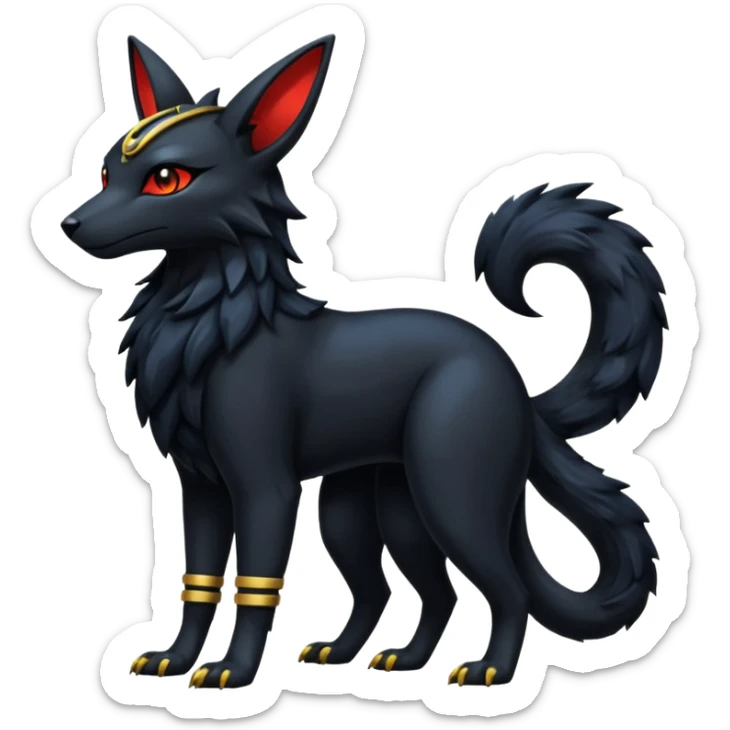 Black Dark Furry Fluffy Modern Futuristic Cyber-Umbreon-Salandit-Bastet-Anubis-fusion full body sticker
