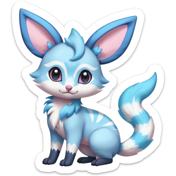 Rare realistic cute adorable epic aesthetic colorful Amaura-Sylveon-Glaceon-Civet-Genet-species-Fakemon-hybrid-creature, with markings, full body sticker