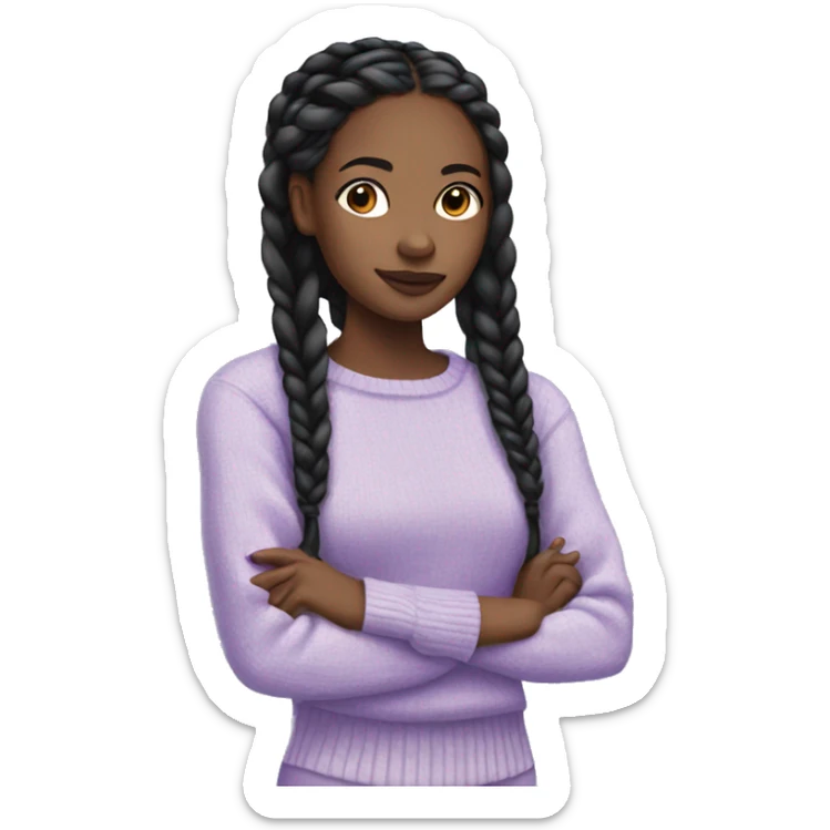 pretty black girl with long black braids with a light purple sweater sticker
