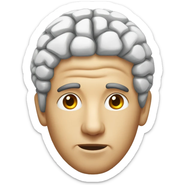 the front-facing head of a man who wears his brain on the outside of his skull sticker
