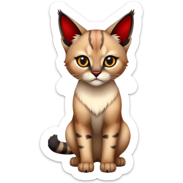 Gothic exotic Red and black and edgy and cute tropical shiny Fantasy-Siamese-Bobcat-Caracal-Scottish-Fold-feline-Fakémon-feline-hybrid (full body) sticker