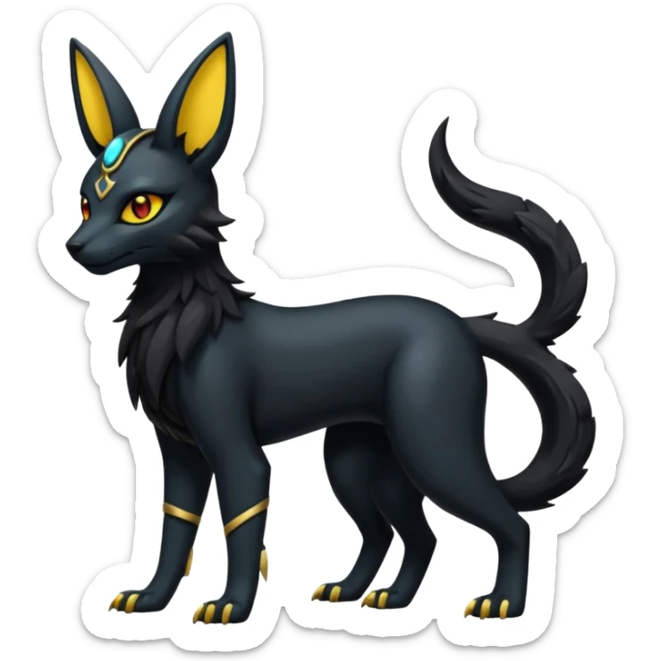 Black Dark Furry Fluffy Modern Futuristic Cyber-Umbreon-Salandit-Bastet-Anubis-fusion full body sticker