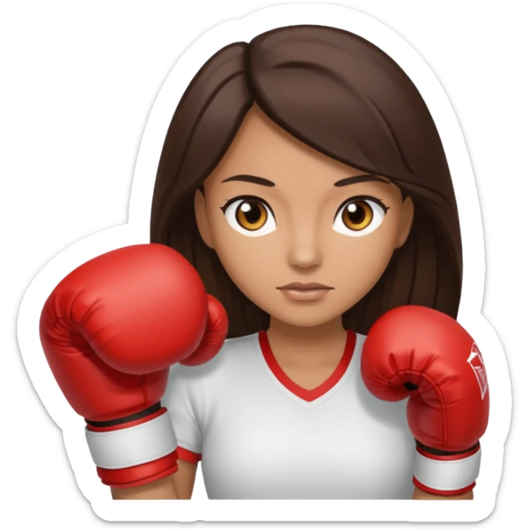 An woman with long dark brown hair light brown eyes in boxing gloves sticker