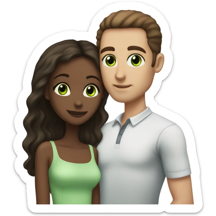 balding white guy with green eyes kissing darker girl with dark brown hair and brown eyes sticker