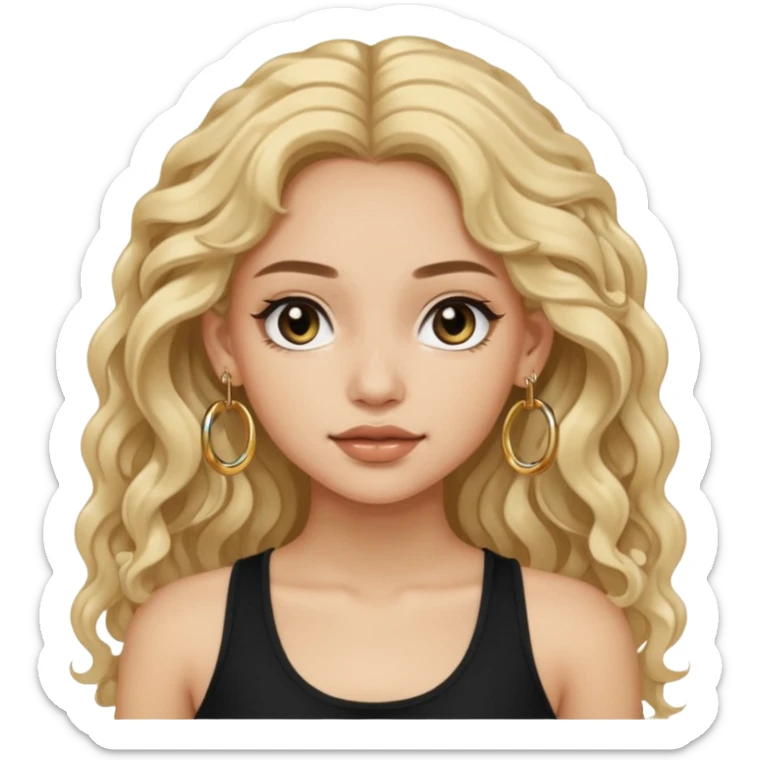 Im a girl whos lightskin, i have wavy long hair and i usually wear a black crop top with small gold hoop earrings sticker