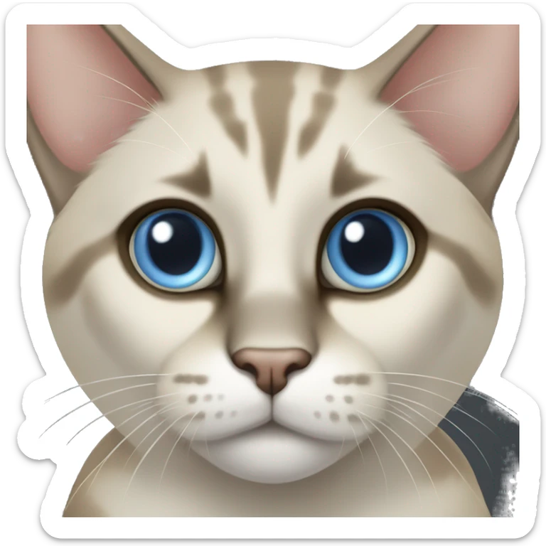 Thai breed adult cat with a light cream-brown body, dark gray nose and face, ears, and paws. sharp ears, and striking light blue eyes  sticker